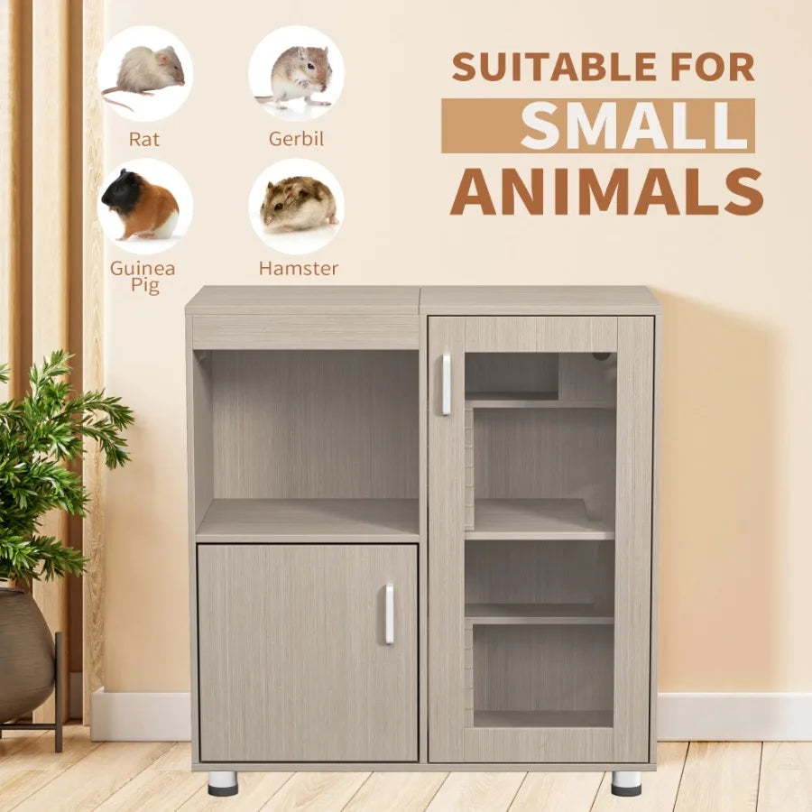 4-Tier Wood Cage with Storage Cabinet