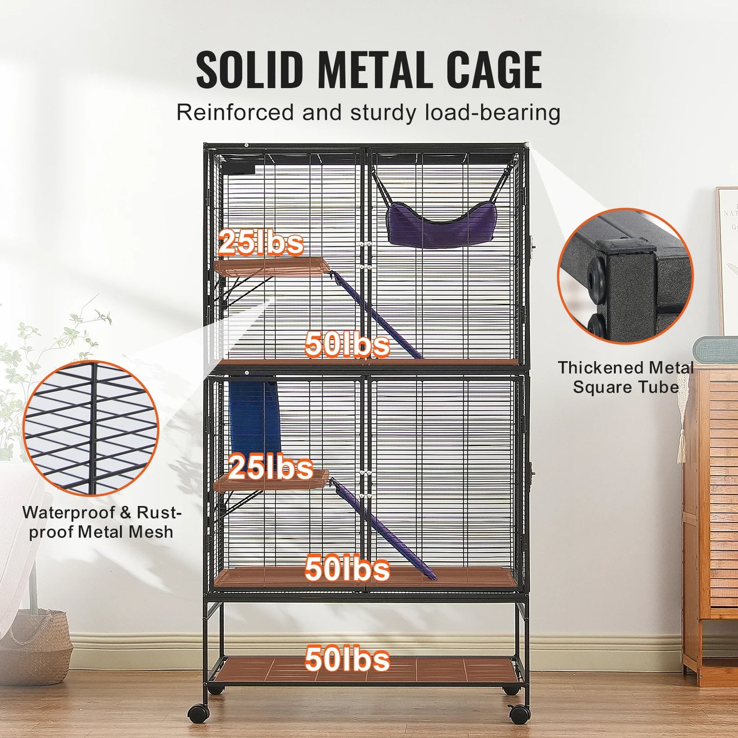 64.6" Rolling Metal Ferret Cage