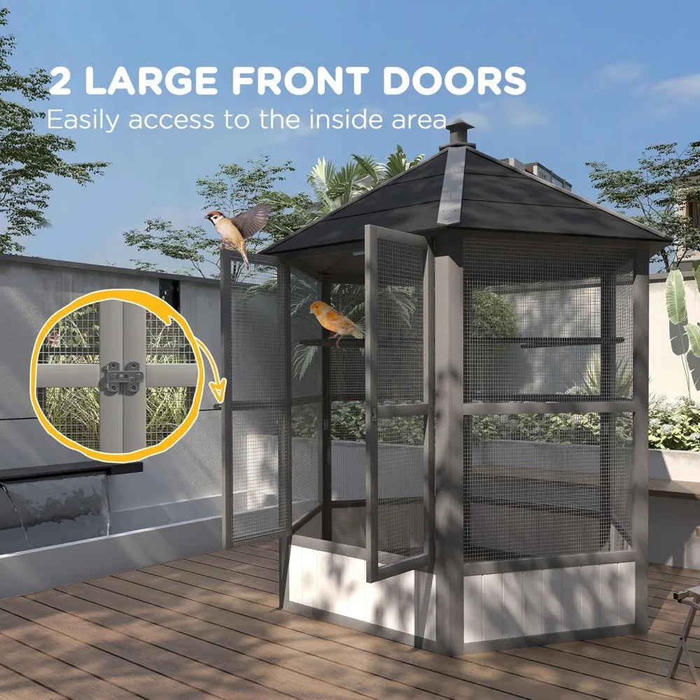 69" Large Wooden Hexagonal Outdoor Aviary