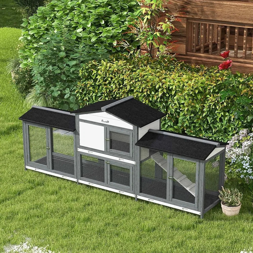 90.5" L Wooden Rabbit Hutch with Double Side Run
