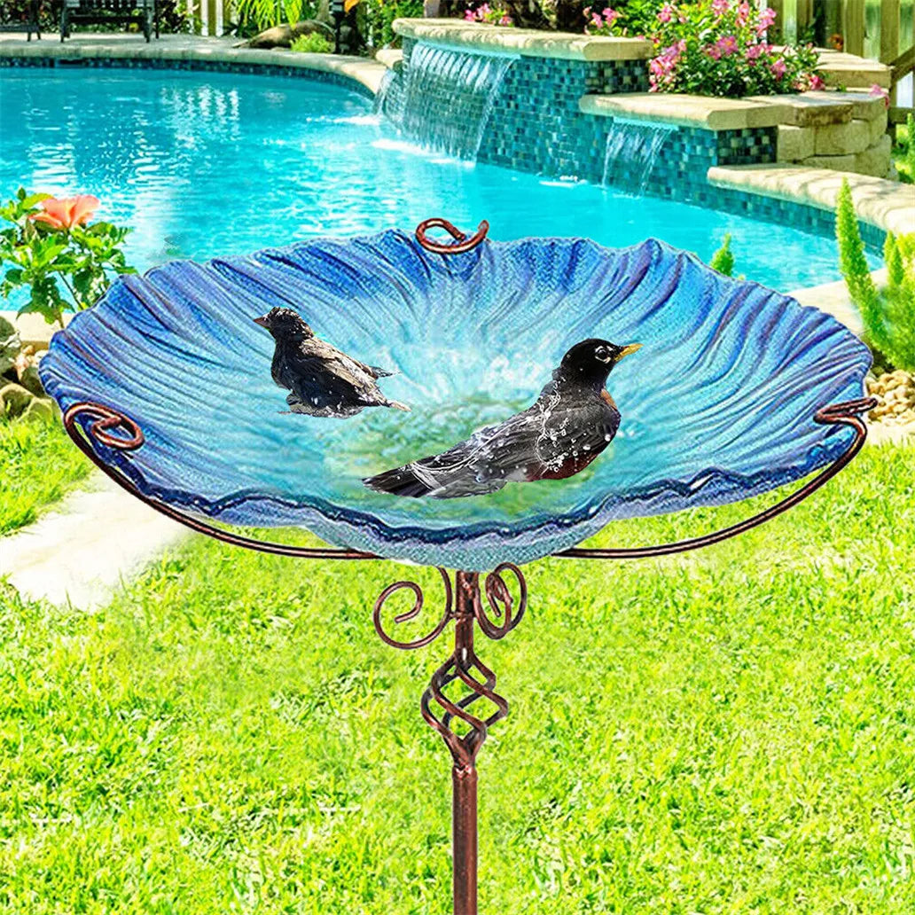 Glass Bird Bath with Stake for Yard Garden