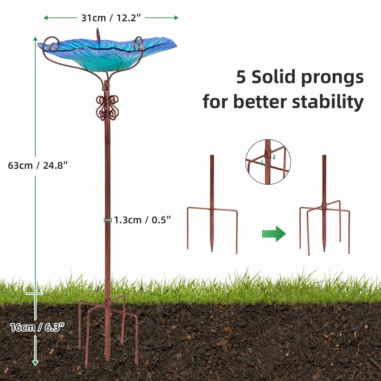 Glass Bird Bath with Stake for Yard Garden
