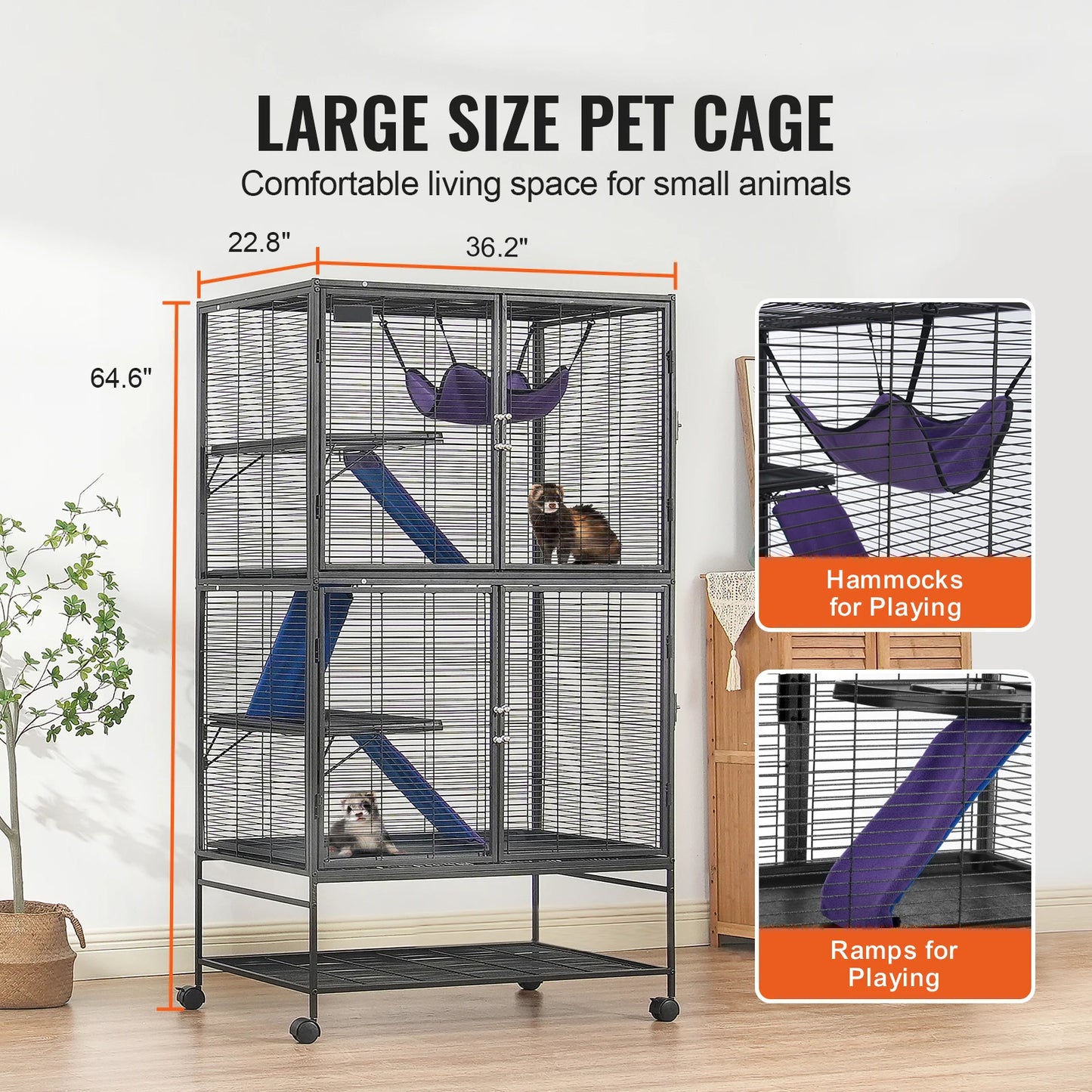 64.6" Rolling Metal Ferret Cage