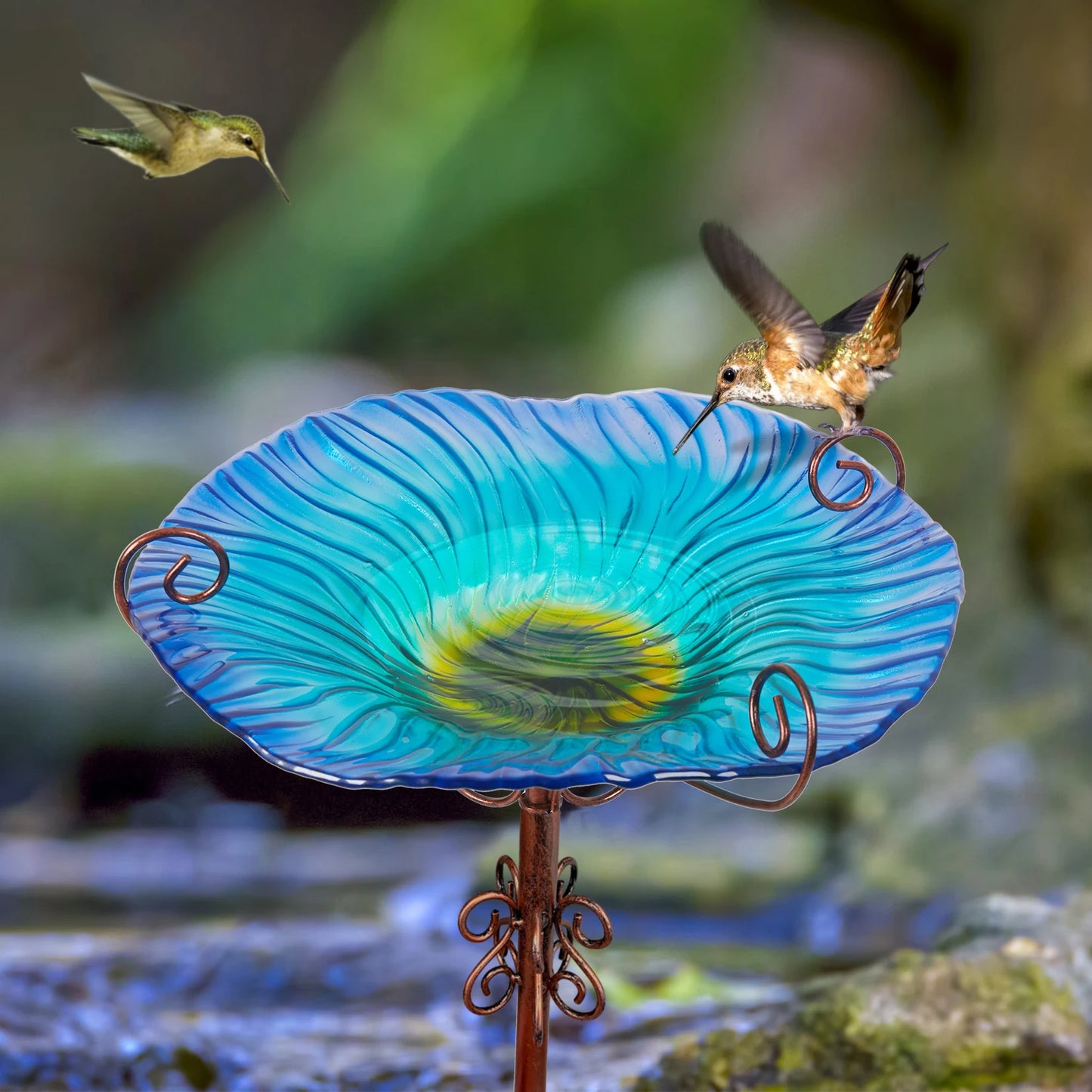 Glass Bird Bath with Stake for Yard Garden