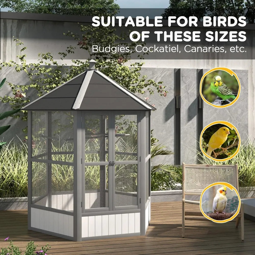 69" Large Wooden Hexagonal Outdoor Aviary