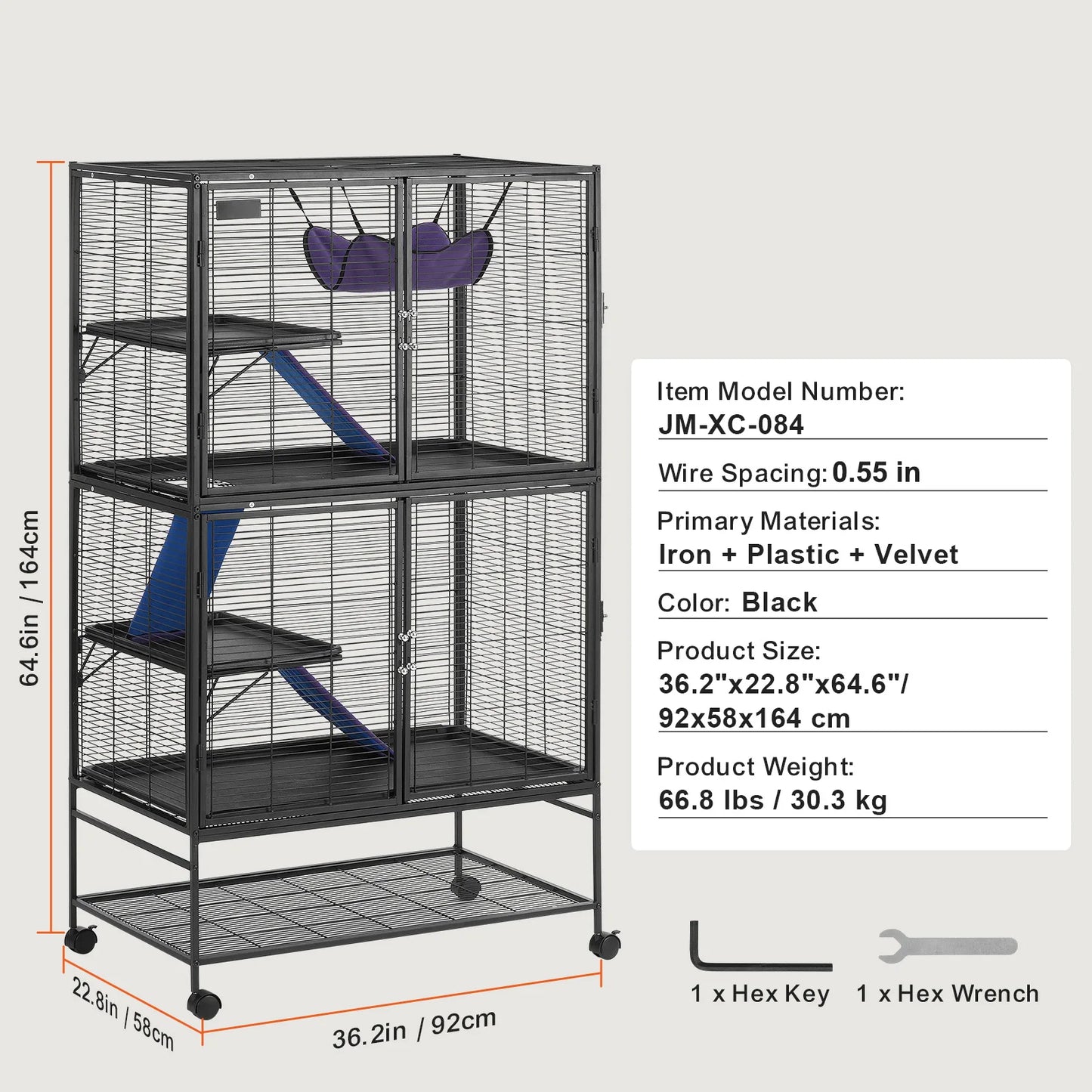 64.6" Rolling Metal Ferret Cage