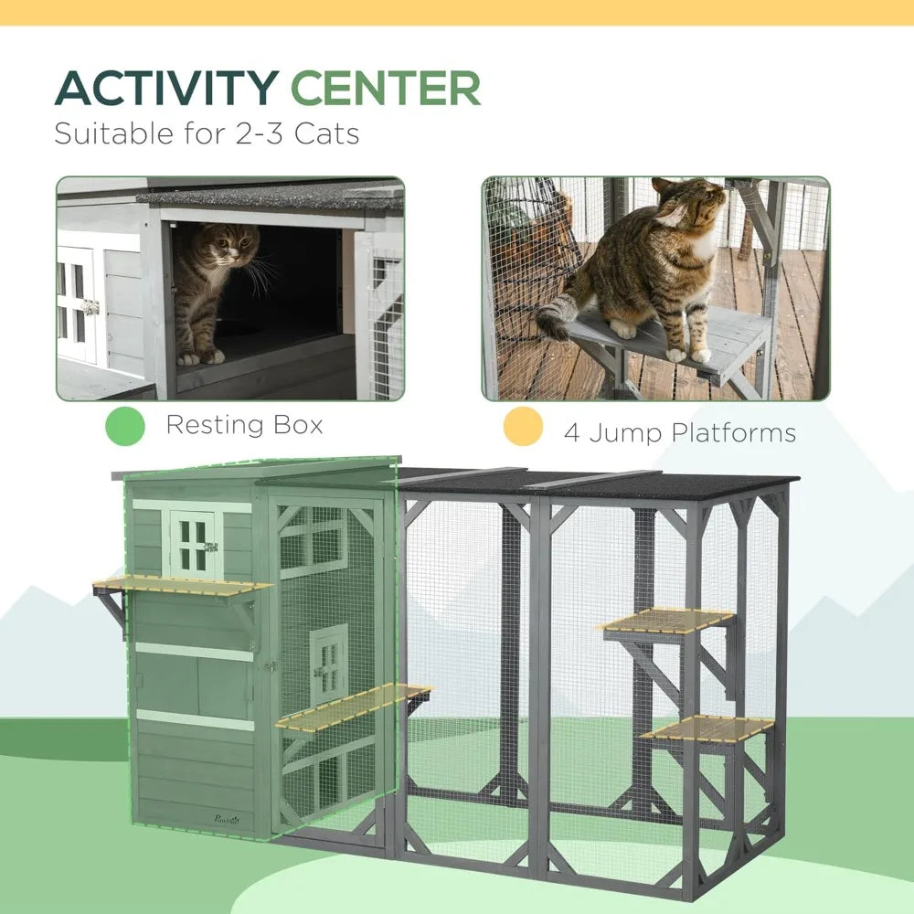 Catio 3-Level Design, Weatherproof Roof, Big Hiding Areas