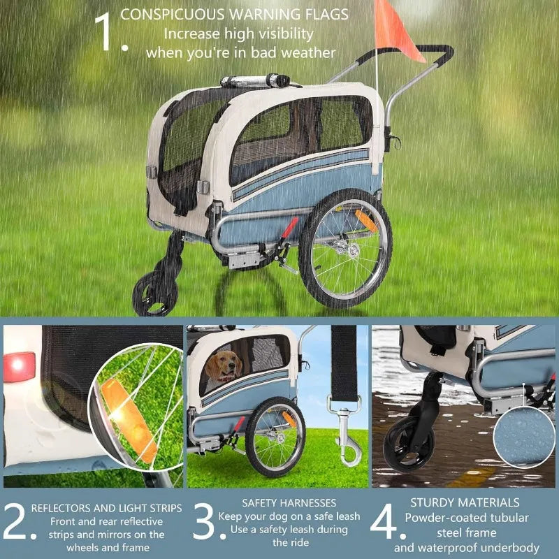 2 in1 Pet Bicycle Trailer with a 6" Stroller Wheel