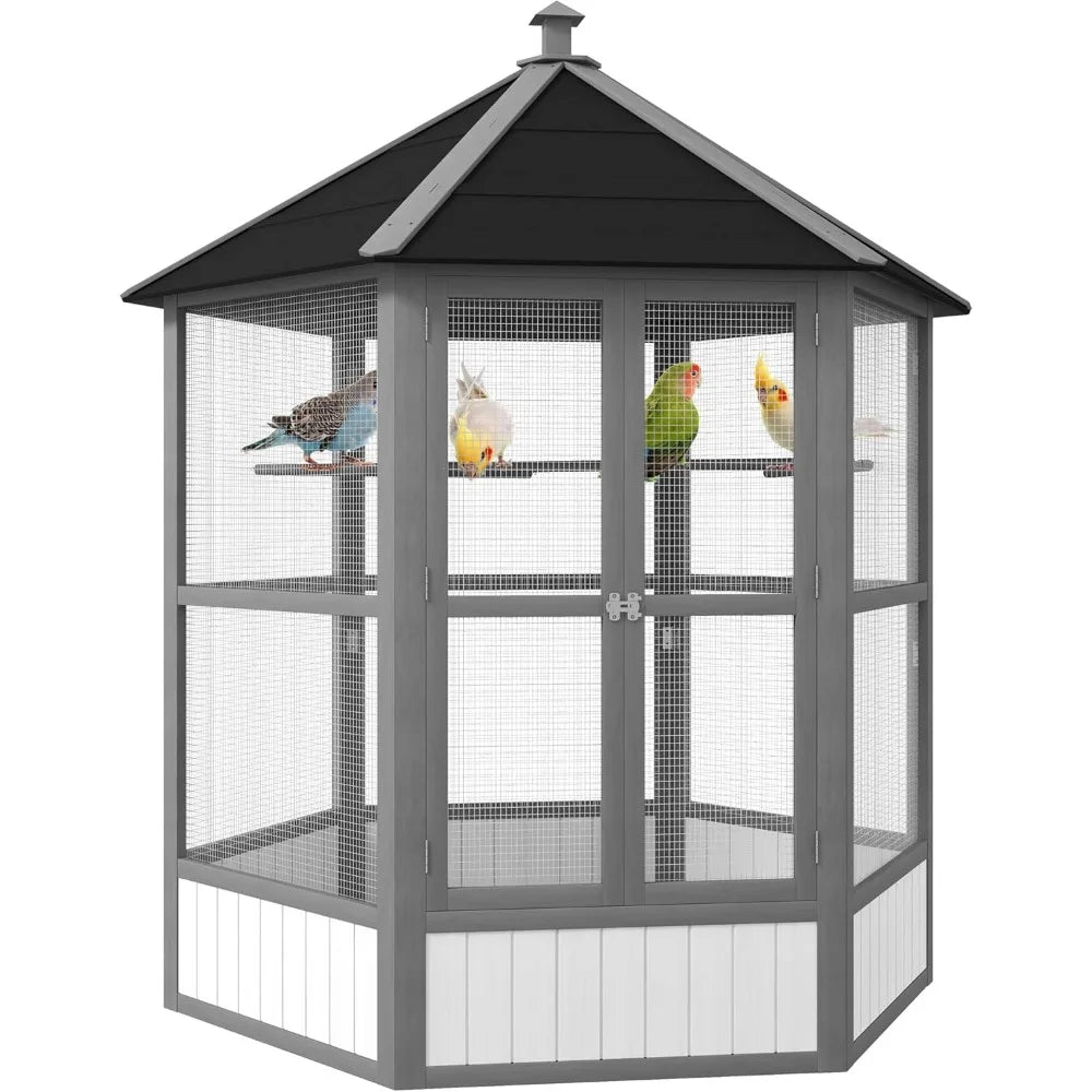 69" Large Wooden Hexagonal Outdoor Aviary