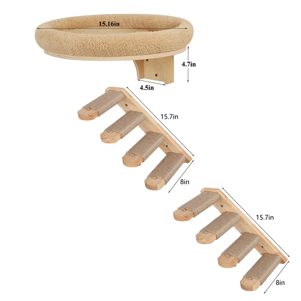 Solid Wooden Furniture Climbing Ladder and Cat Hammock