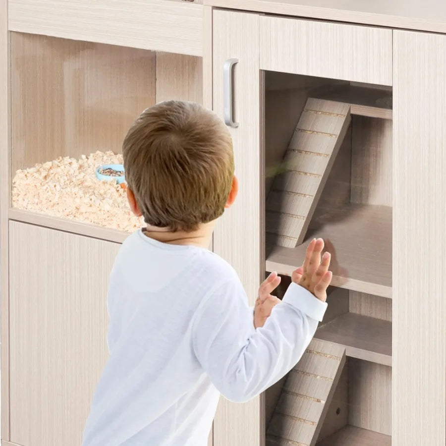 4-Tier Wood Cage with Storage Cabinet