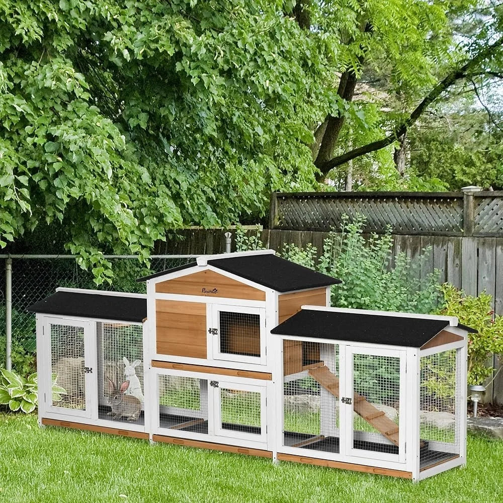 90.5" L Wooden Hutch with Double Side Run