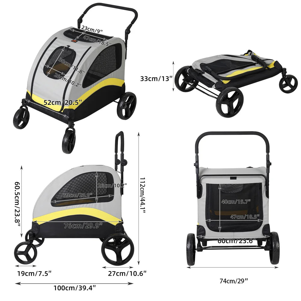 Dog Stroller 4 Wheel Foldable