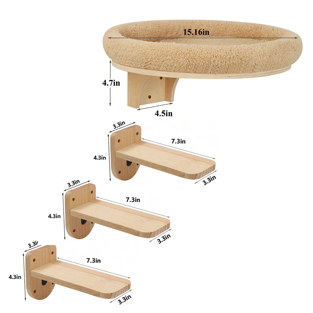 Solid Wooden Furniture Climbing Ladder and Cat Hammock