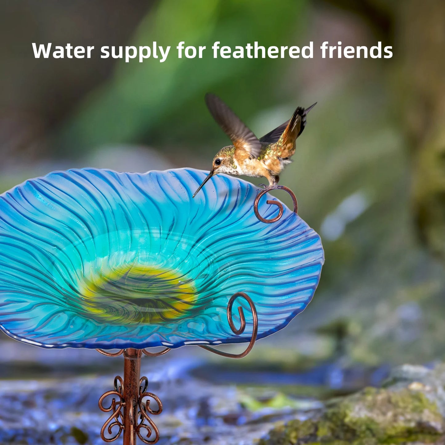 Glass Bird Bath with Stake for Yard Garden