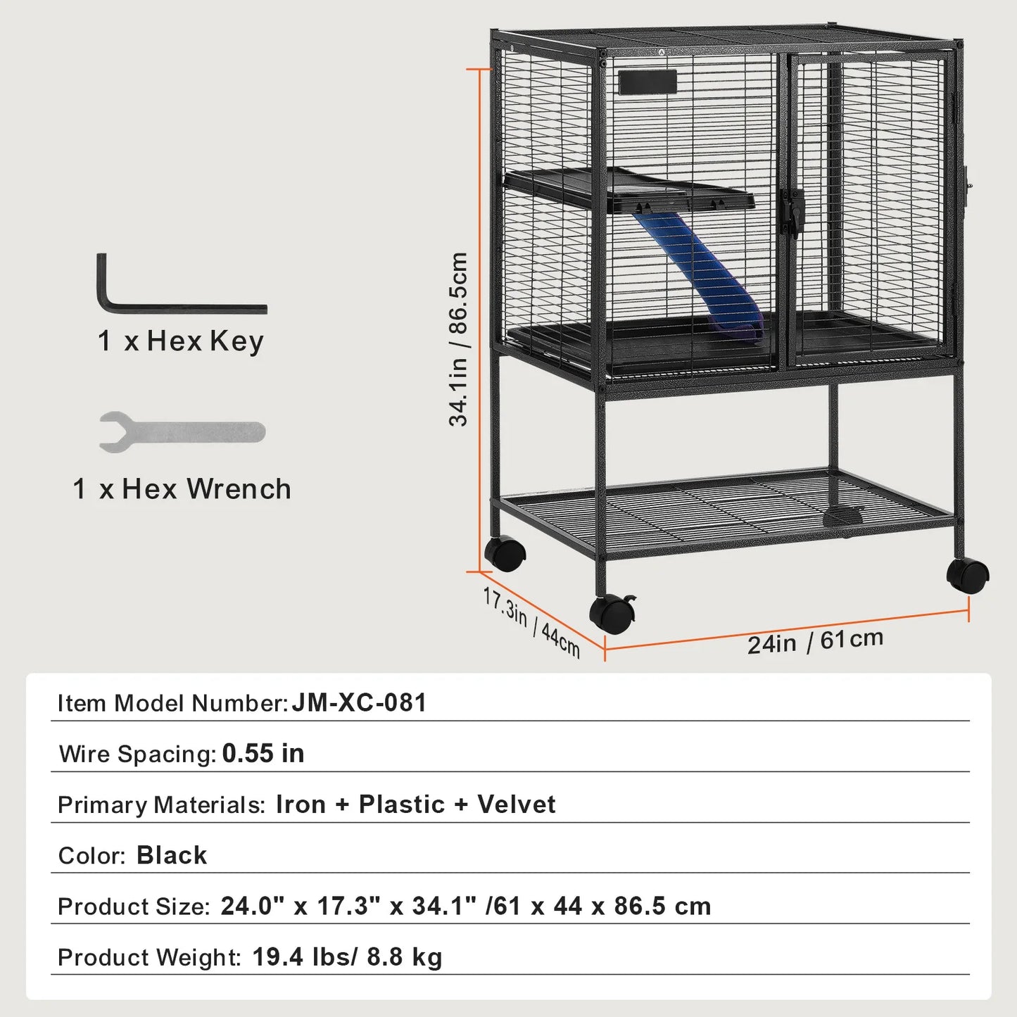 64.6" Rolling Metal Ferret Cage