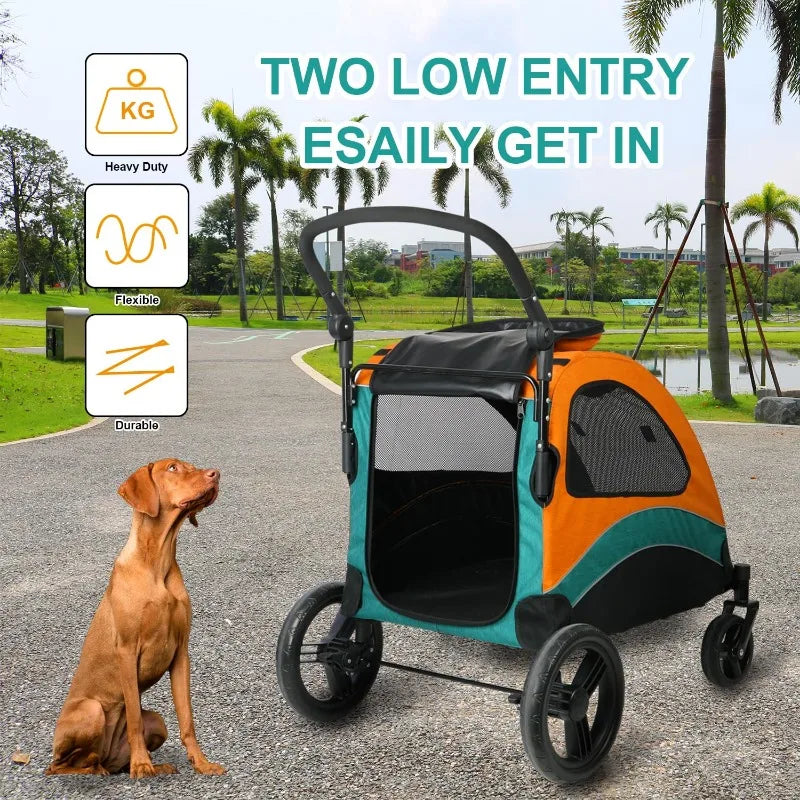 Pet Wagon Foldable Adjustable Handle Up to 120 lbs