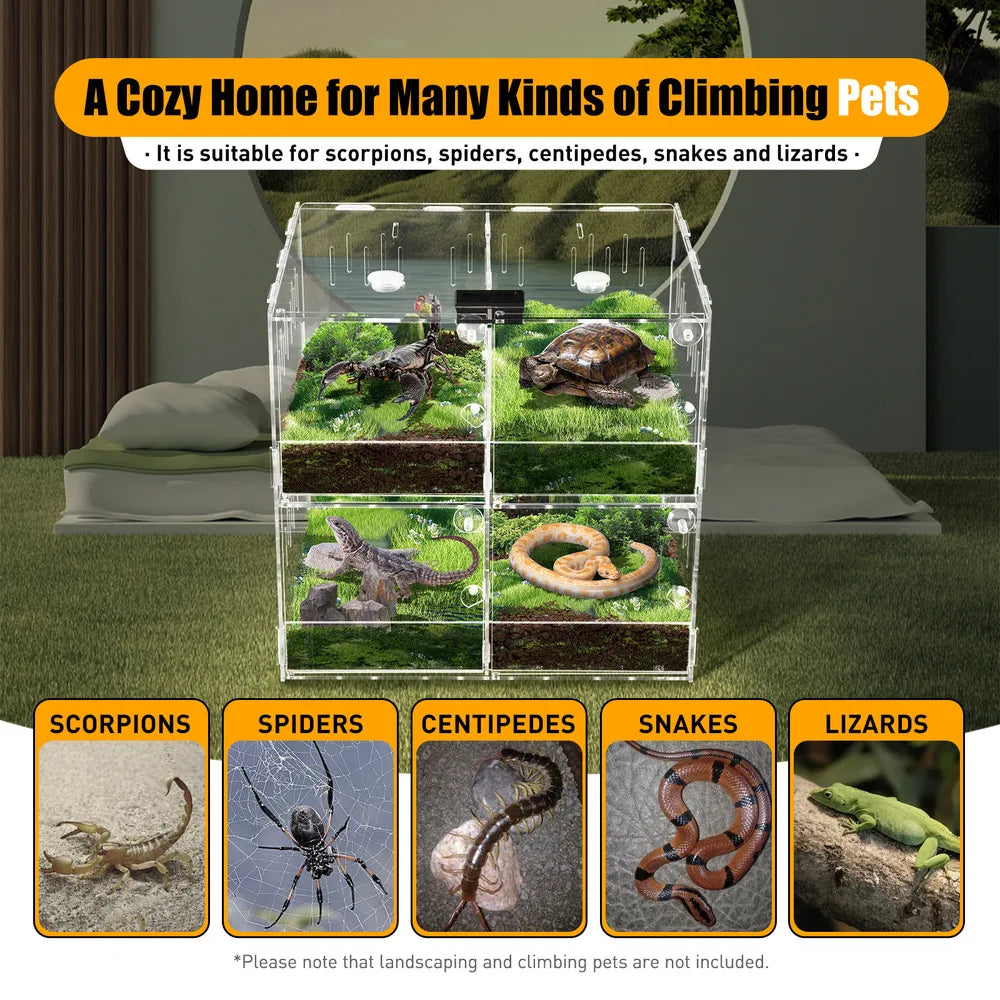 4-grid Clear Acrylic Reptile Terrariums