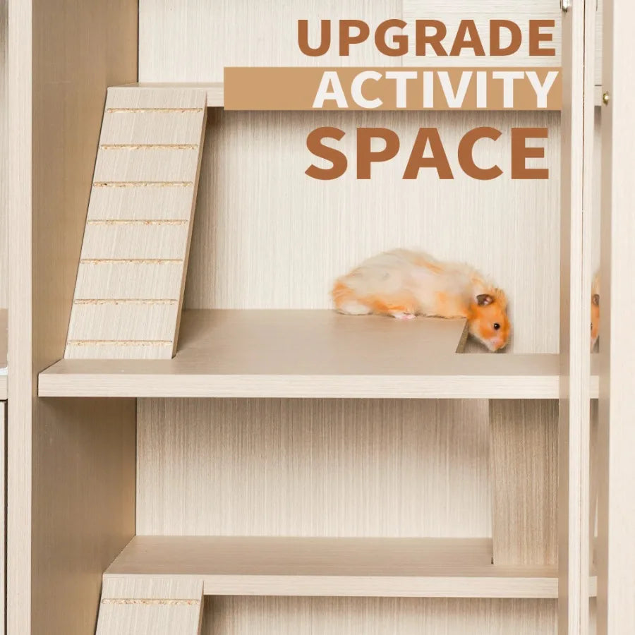 4-Tier Wood Cage with Storage Cabinet