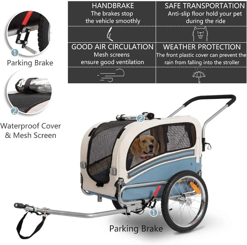 2 in1 Pet Bicycle Trailer with a 6" Stroller Wheel