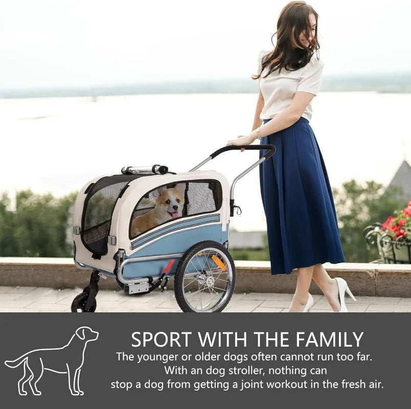 2 in1 Pet Bicycle Trailer with a 6" Stroller Wheel