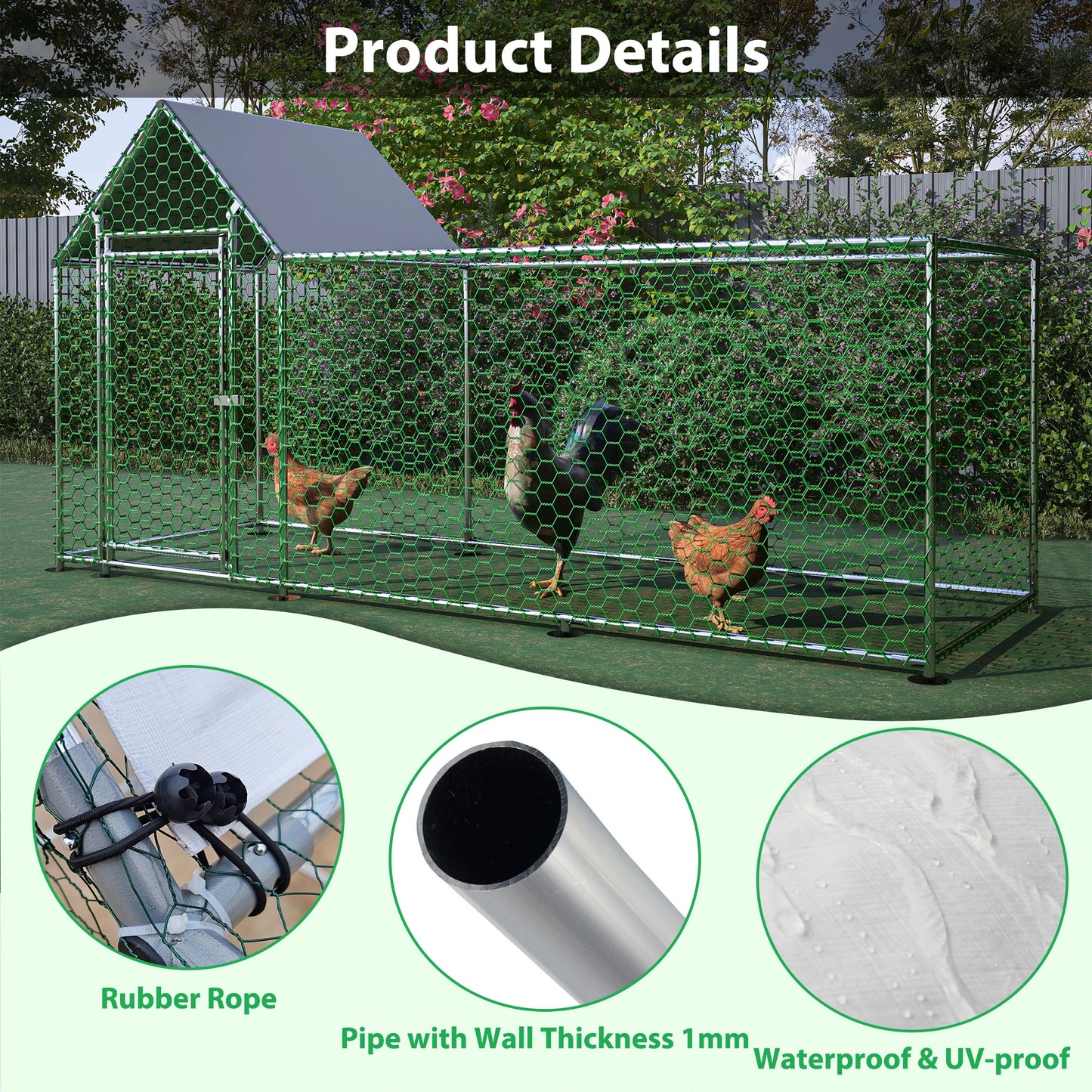 10x3FT Metal Backyard Hen House Cage w/Cover