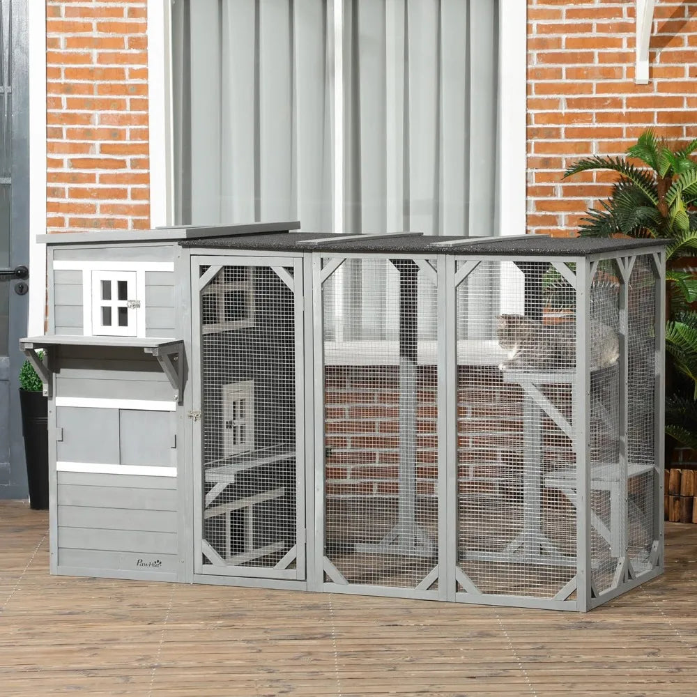 Catio 3-Level Design, Weatherproof Roof, Big Hiding Areas