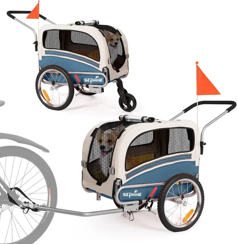 2 in1 Pet Bicycle Trailer with a 6" Stroller Wheel