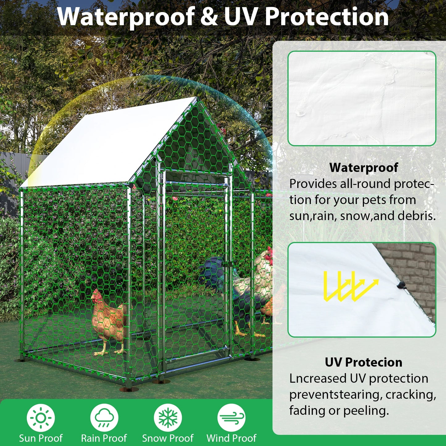 10x3FT Metal Backyard Hen House Cage w/Cover