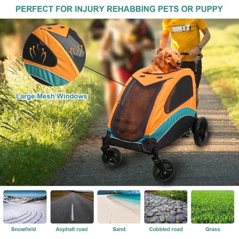 Pet Wagon Foldable Adjustable Handle Up to 120 lbs