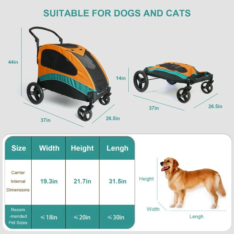 Pet Wagon Foldable Adjustable Handle Up to 120 lbs