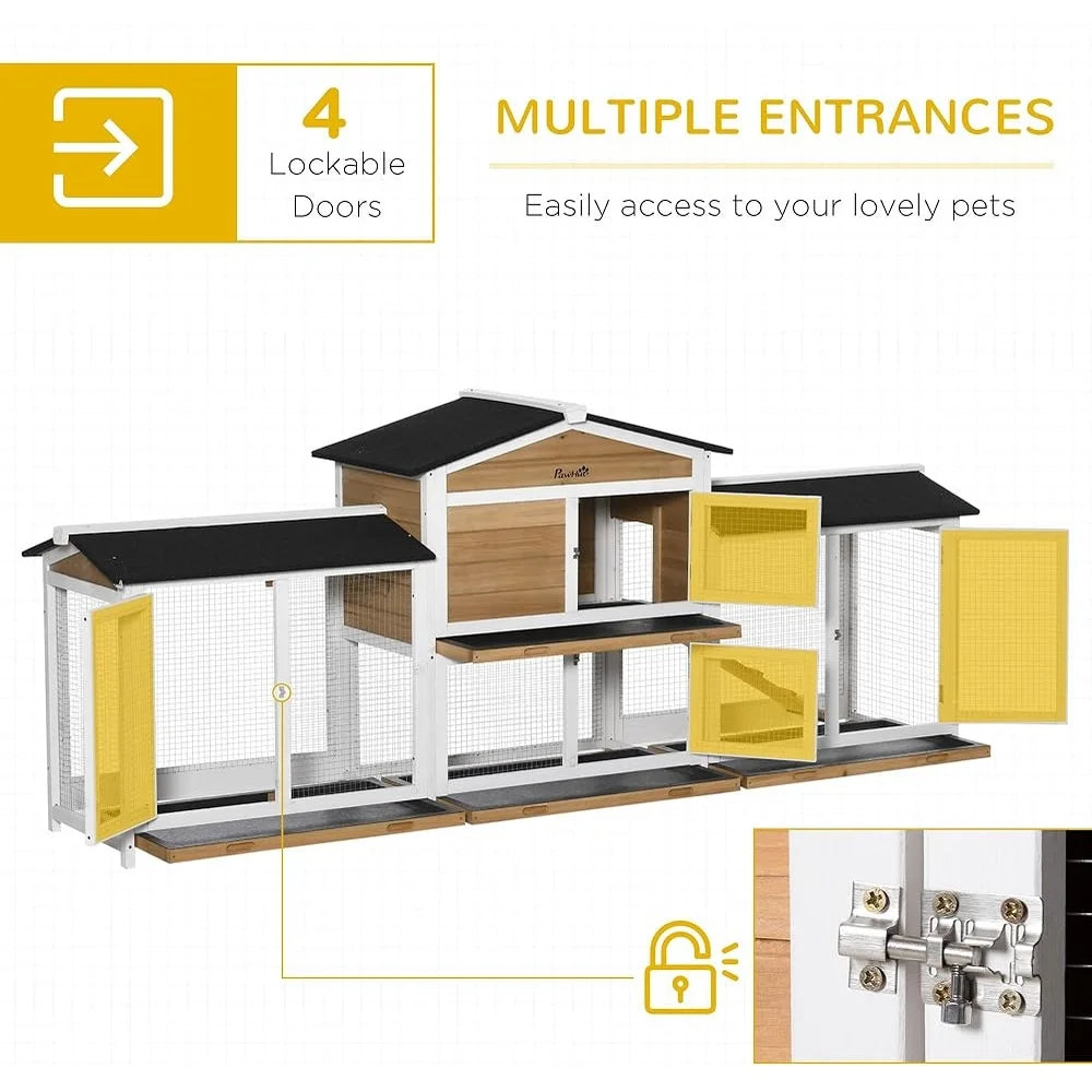 90.5" L Wooden Hutch with Double Side Run