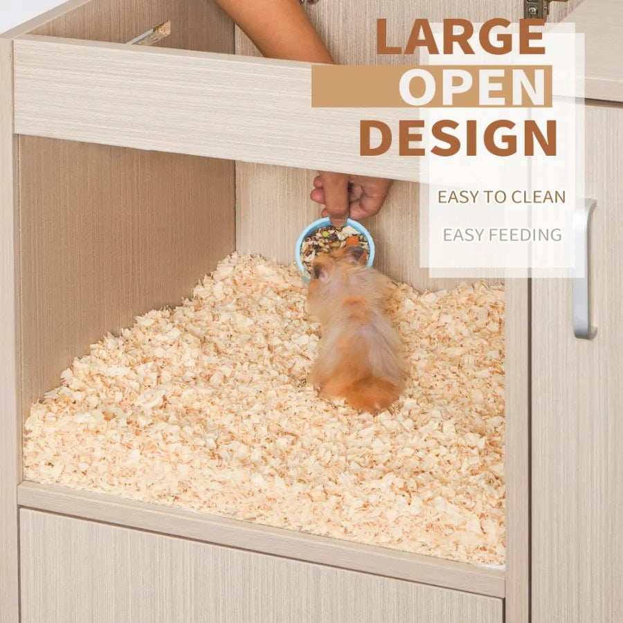 4-Tier Wood Cage with Storage Cabinet