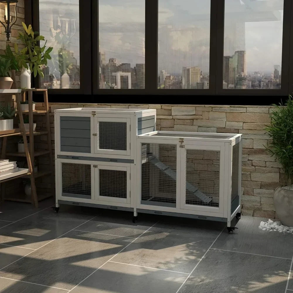 Two Floors 58" Wooden Indoor Bunny Hutch