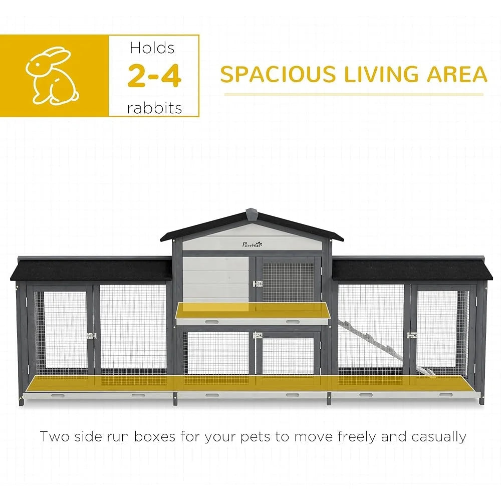 90.5" L Wooden Rabbit Hutch with Double Side Run