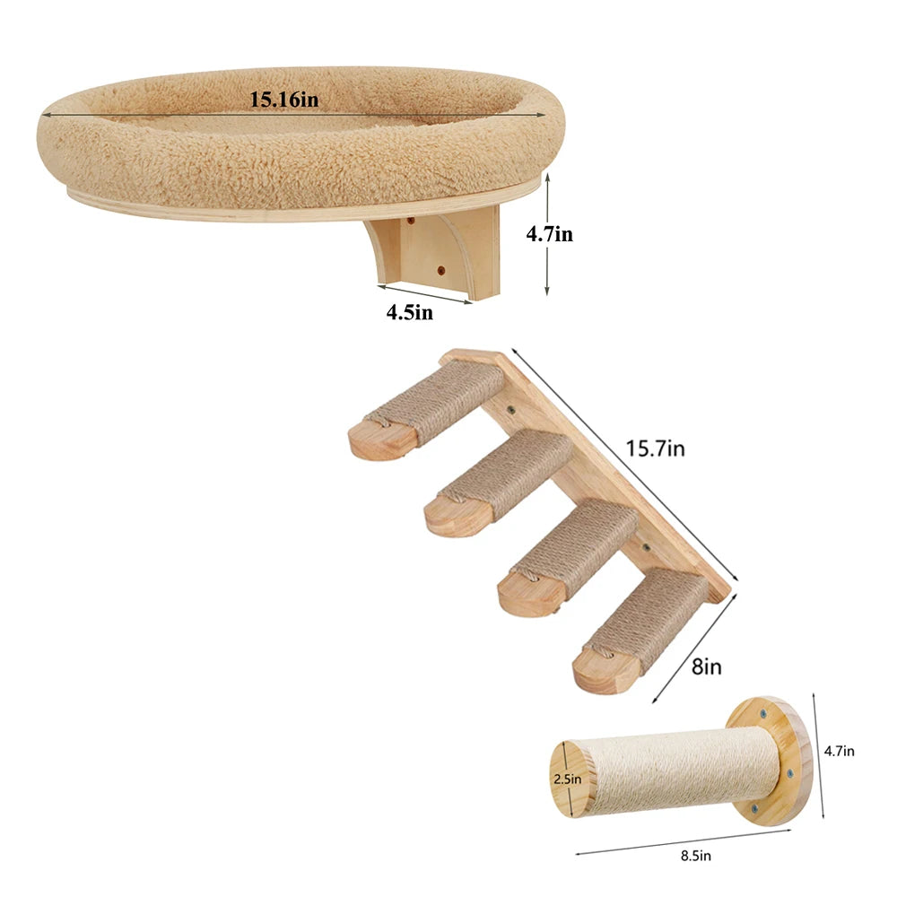 Solid Wooden Furniture Climbing Ladder and Cat Hammock