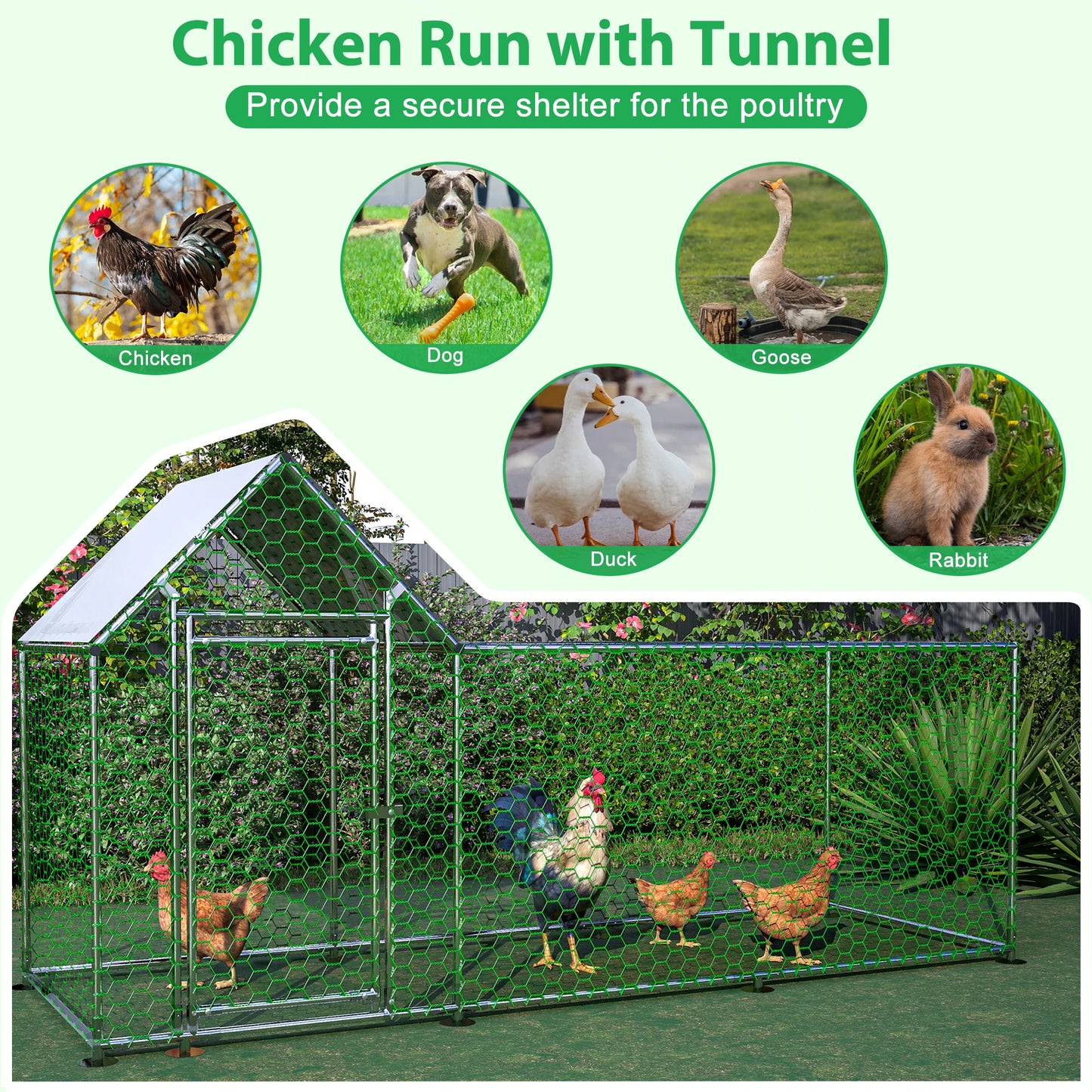 10x3FT Metal Backyard Hen House Cage w/Cover