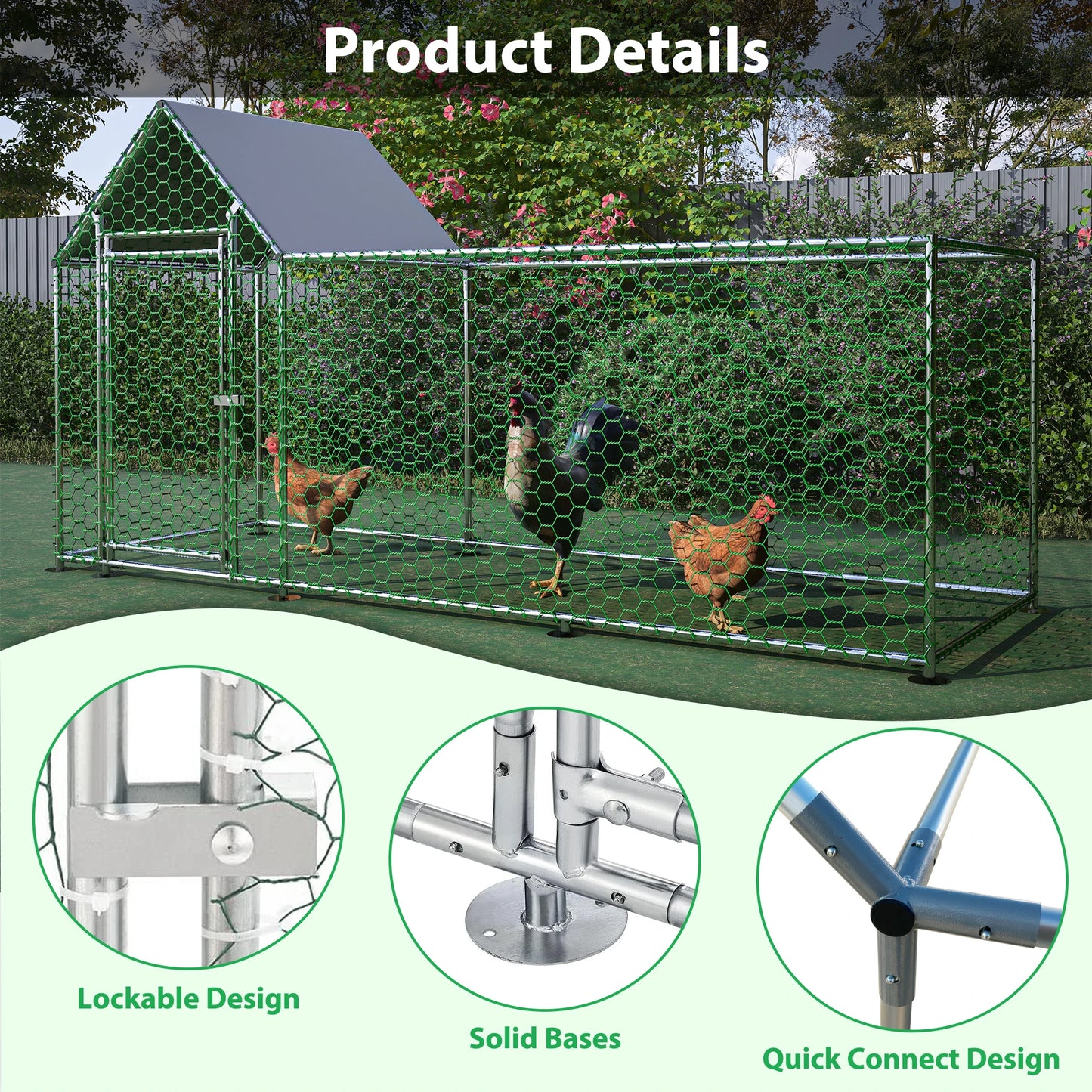 10x3FT Metal Backyard Hen House Cage w/Cover