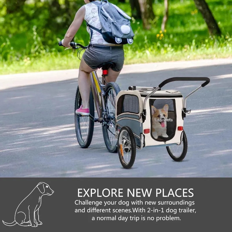2 in1 Pet Bicycle Trailer with a 6" Stroller Wheel
