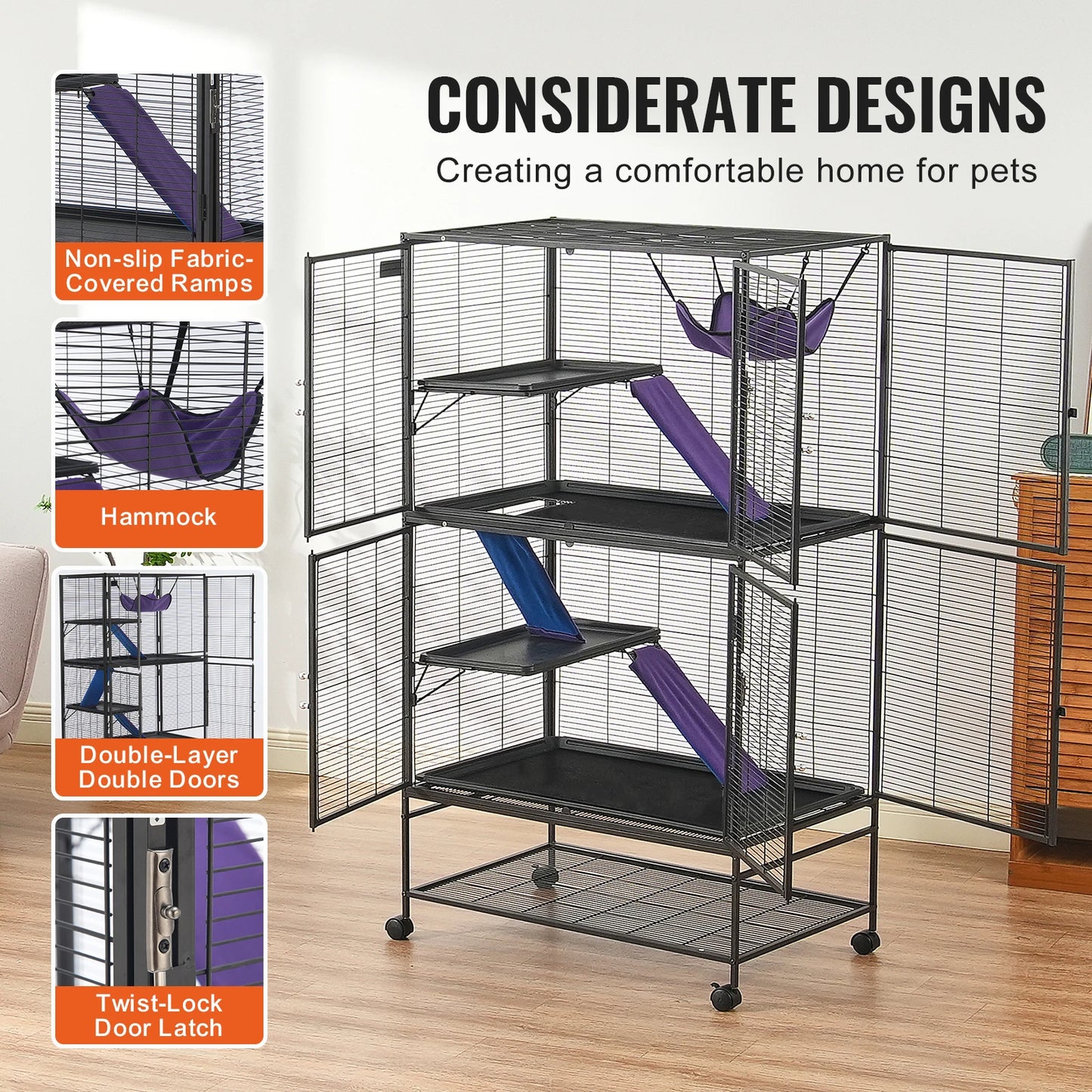 64.6" Rolling Metal Ferret Cage