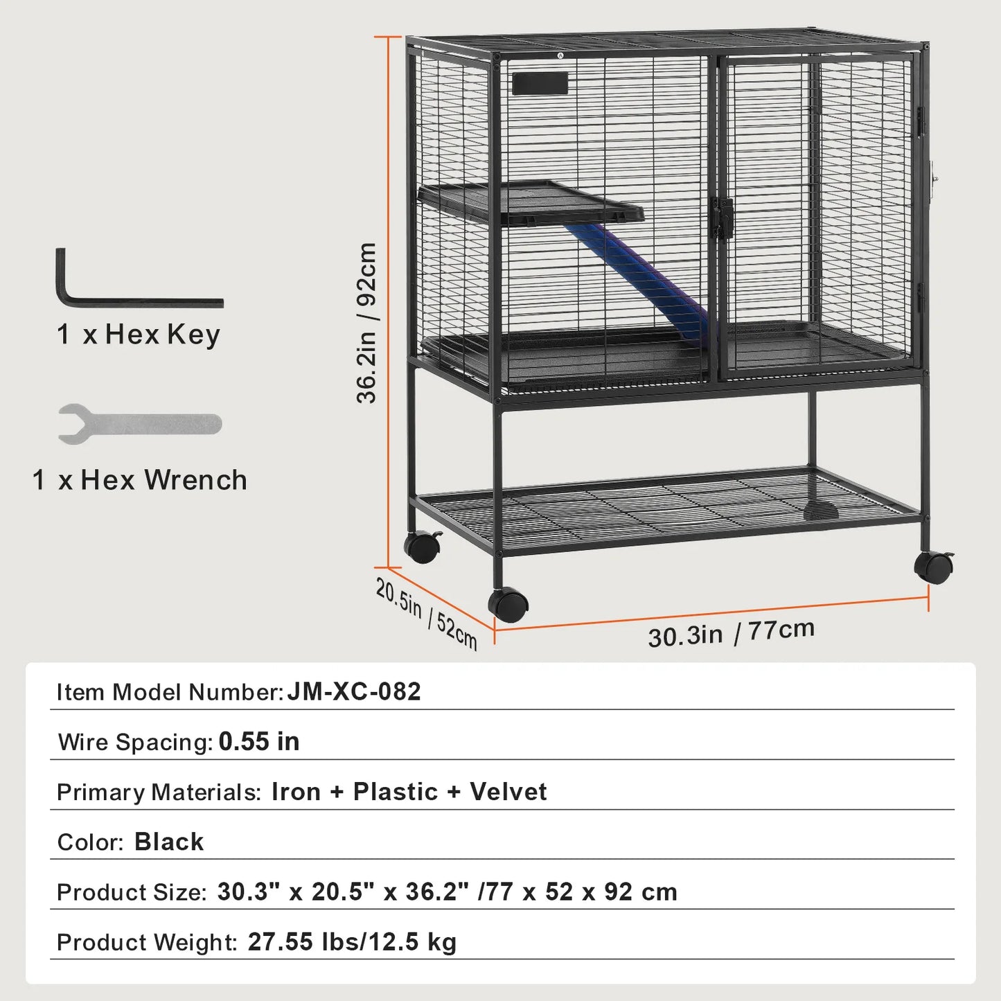 64.6" Rolling Metal Ferret Cage