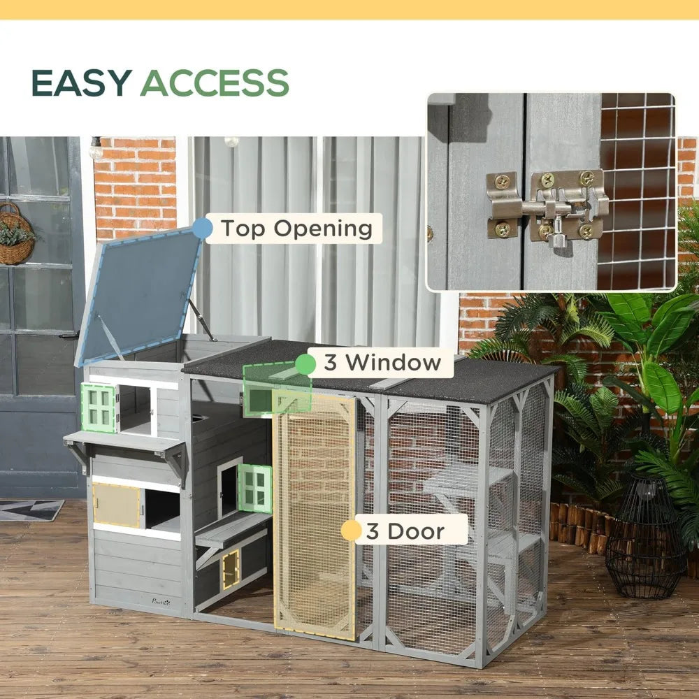 Catio 3-Level Design, Weatherproof Roof, Big Hiding Areas