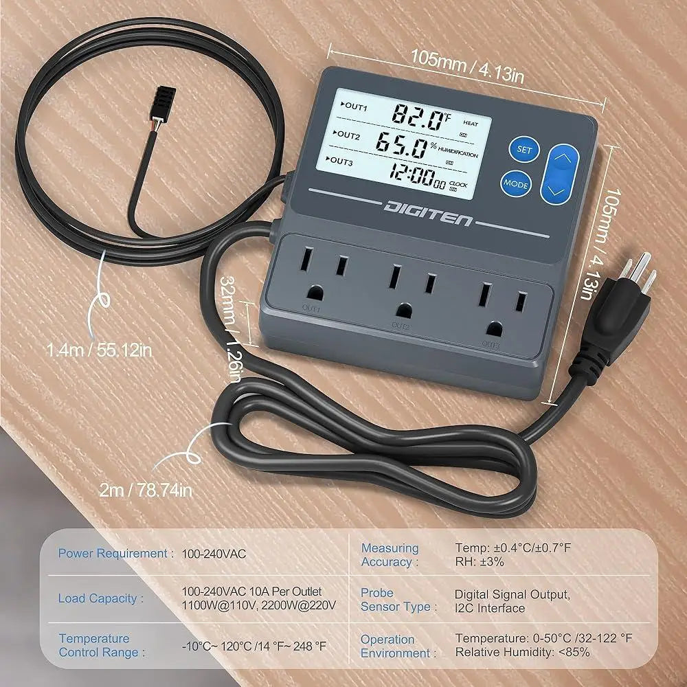 3-Stage Outlet Plug Humidistat Precision Sensor