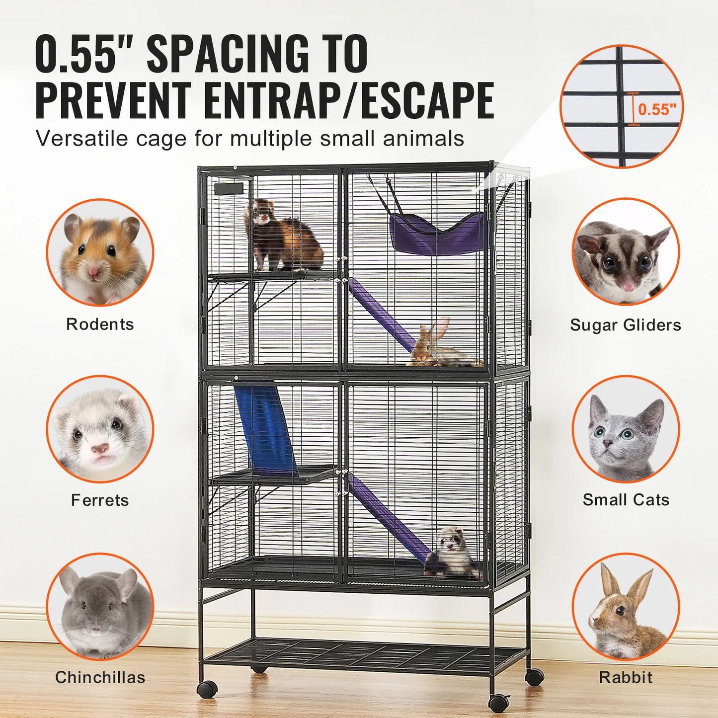 64.6" Rolling Metal Ferret Cage