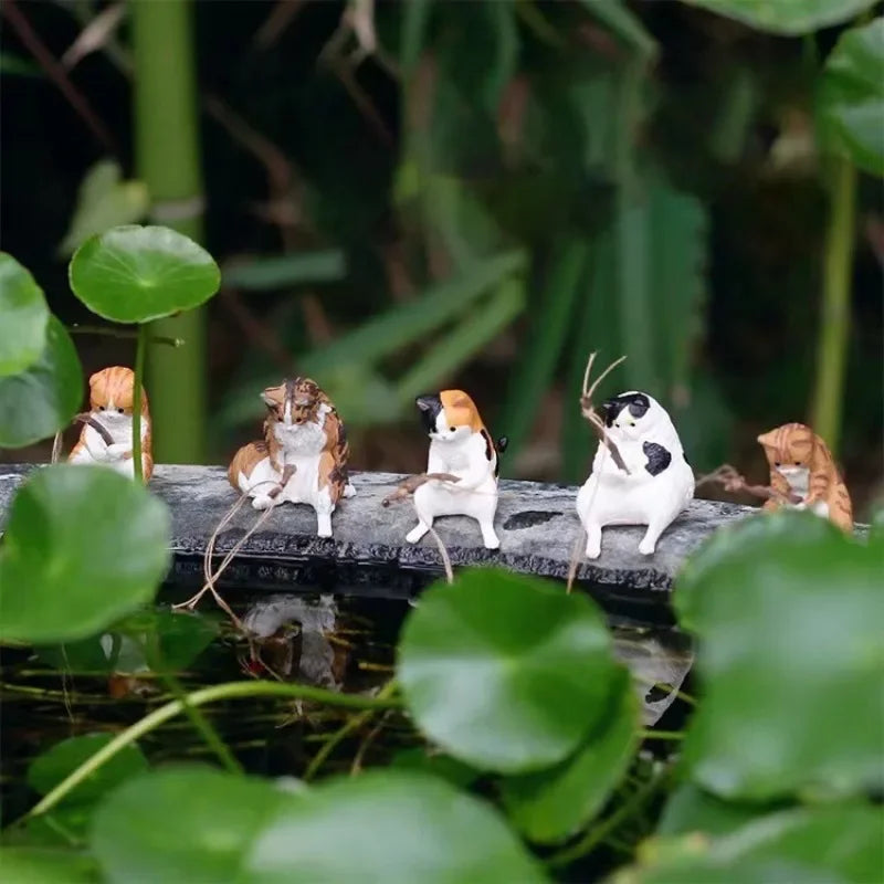 7pcs/set Fishing Cat Aquarium Decoration