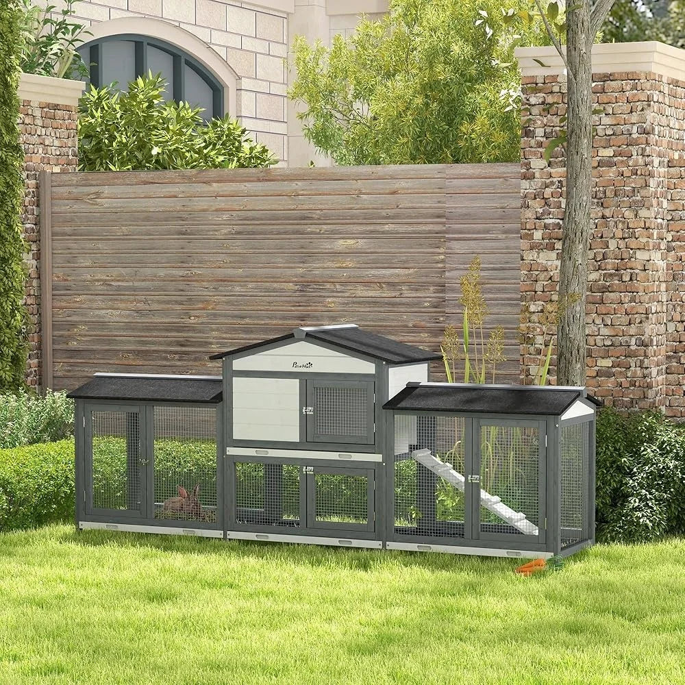 90.5" L Wooden Rabbit Hutch with Double Side Run