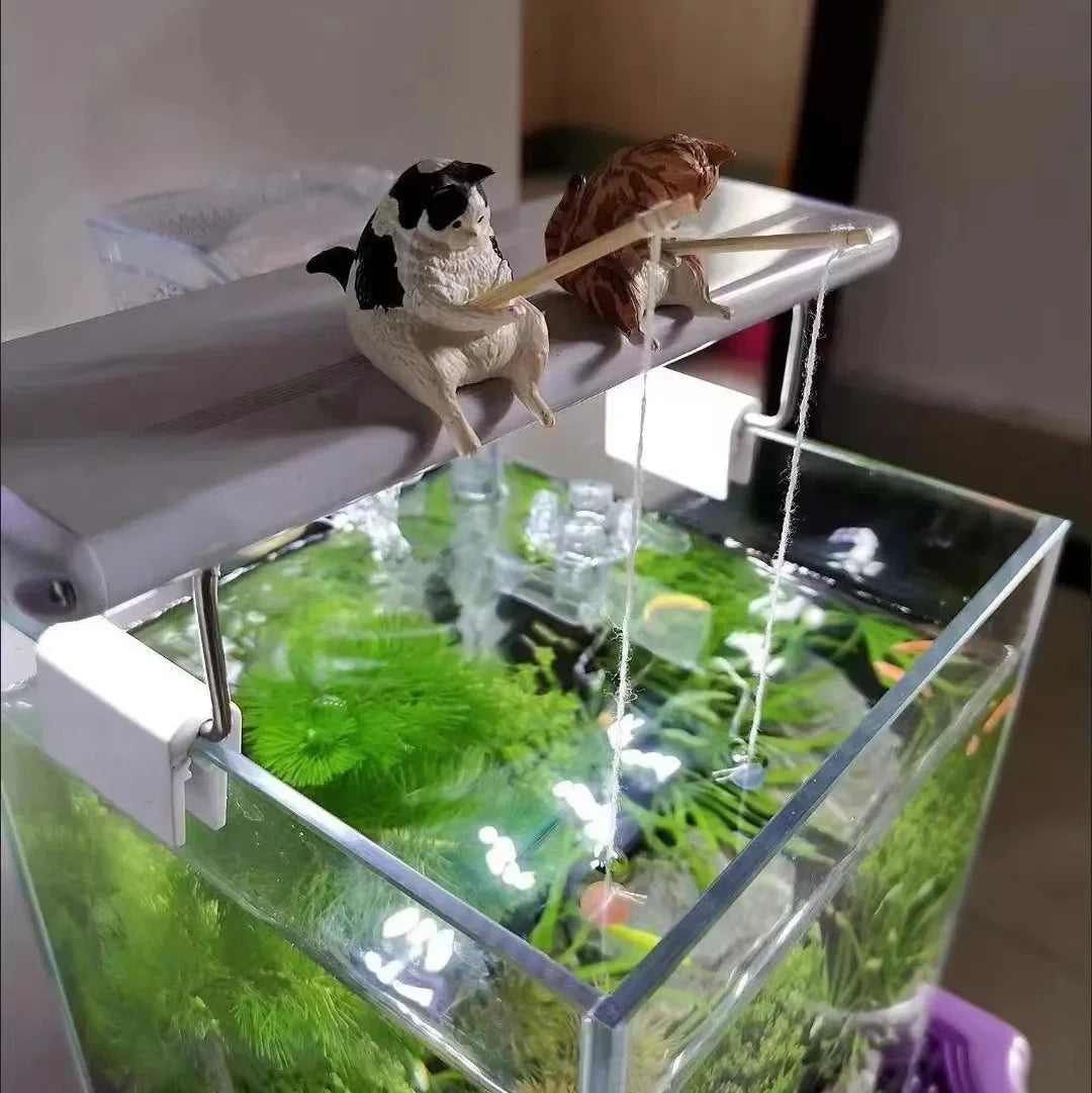 7pcs/set Fishing Cat Aquarium Decoration