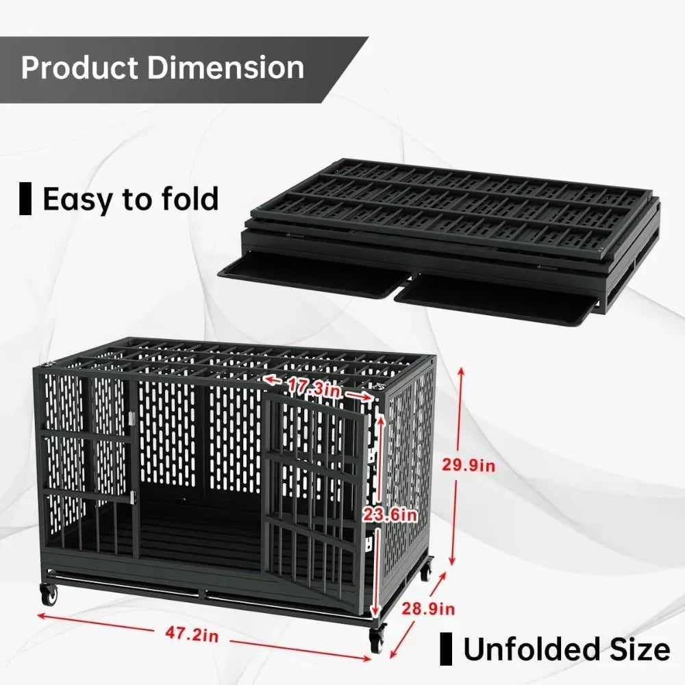 48 Inch Heavy Duty Dog Crate with Wheels