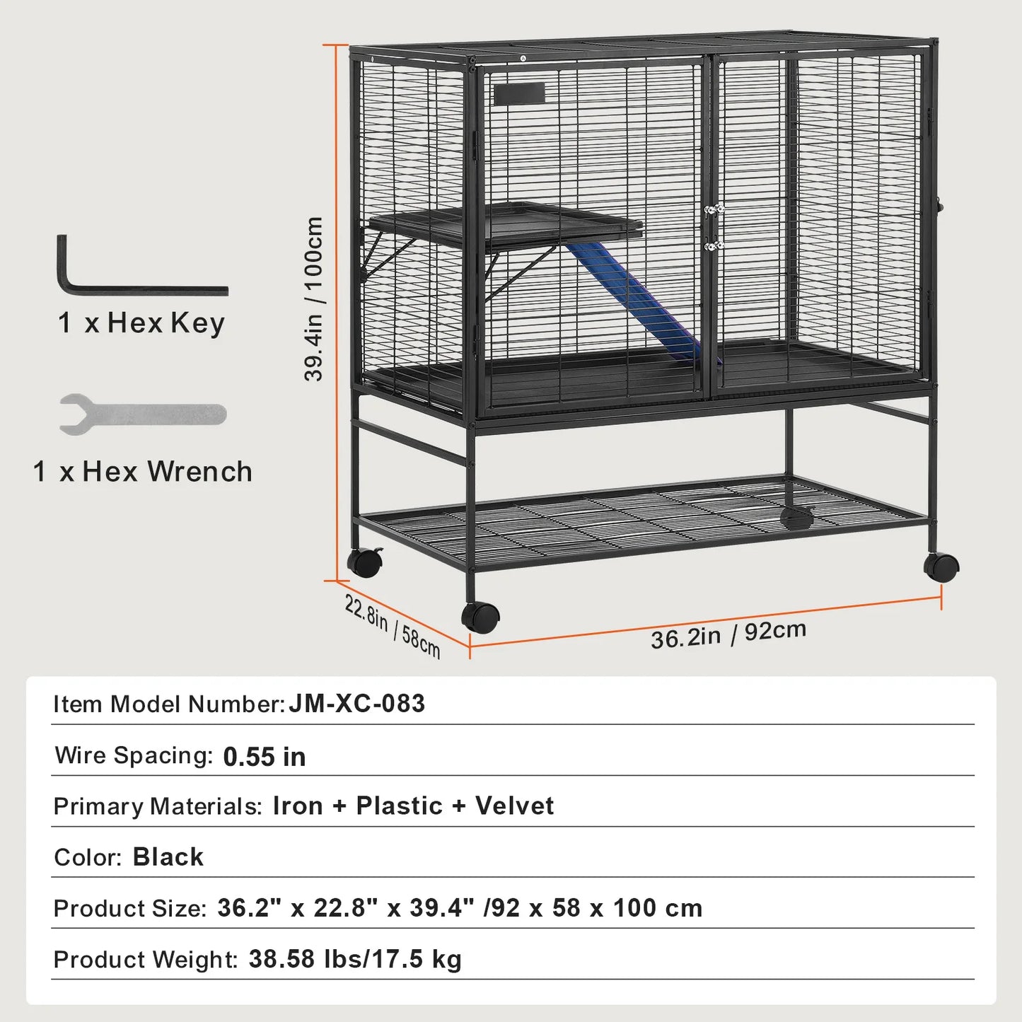 64.6" Rolling Metal Ferret Cage