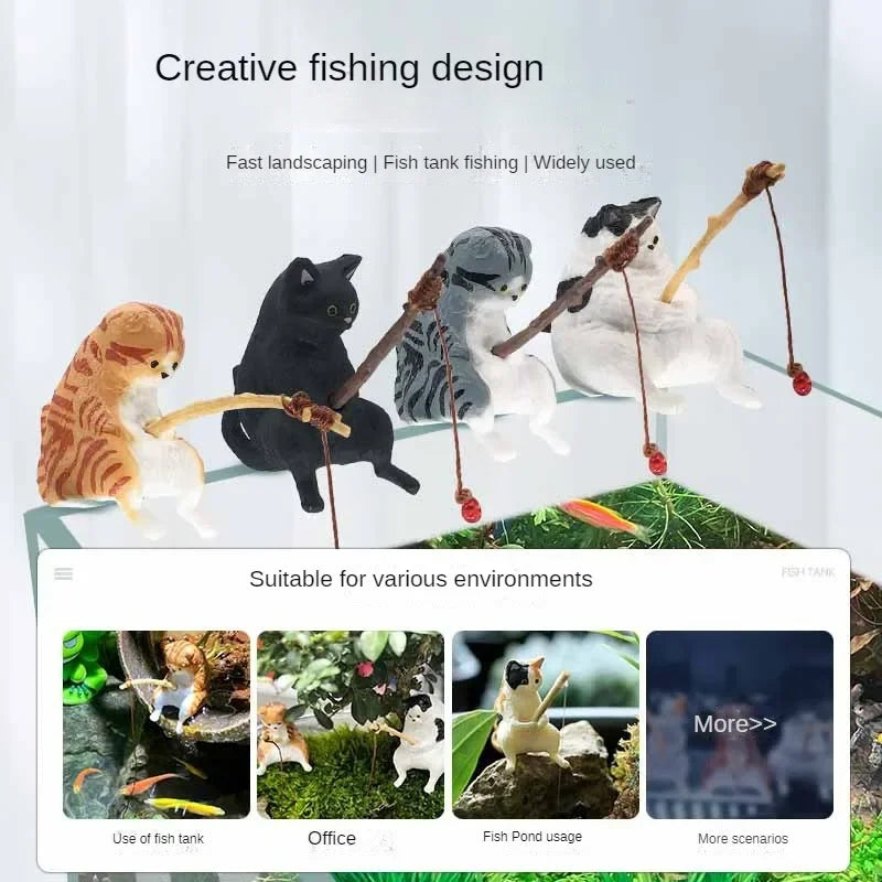 7pcs/set Fishing Cat Aquarium Decoration